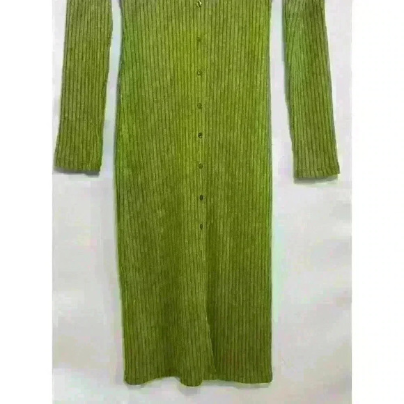 ZARA Dress round neck long sleeves. False front buttons, Mid-green Size L. - Picture 9 of 13